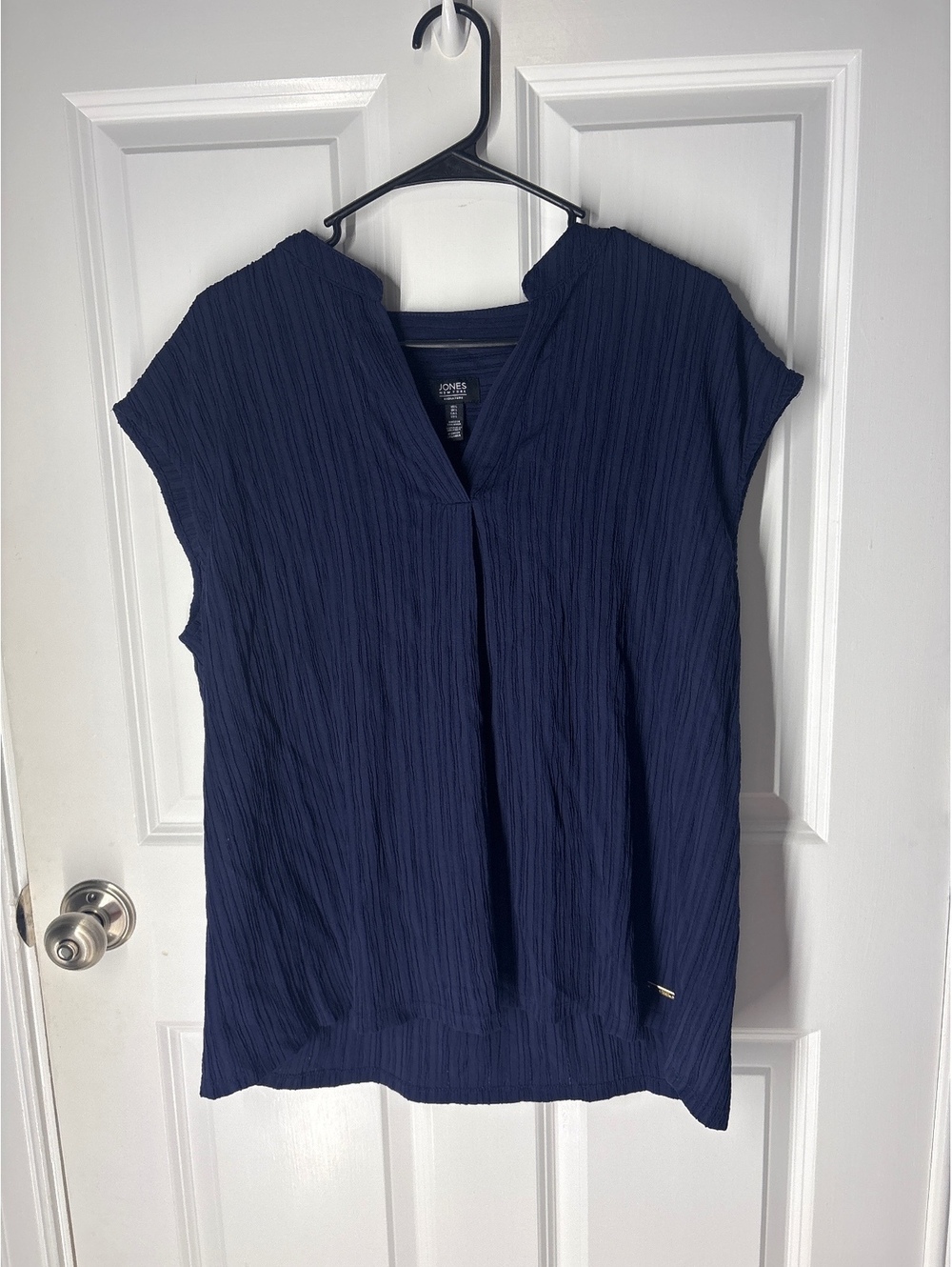 Smart Casual Minimalist Relaxed Fit Jones New York Crinkle Texture Large Blouse